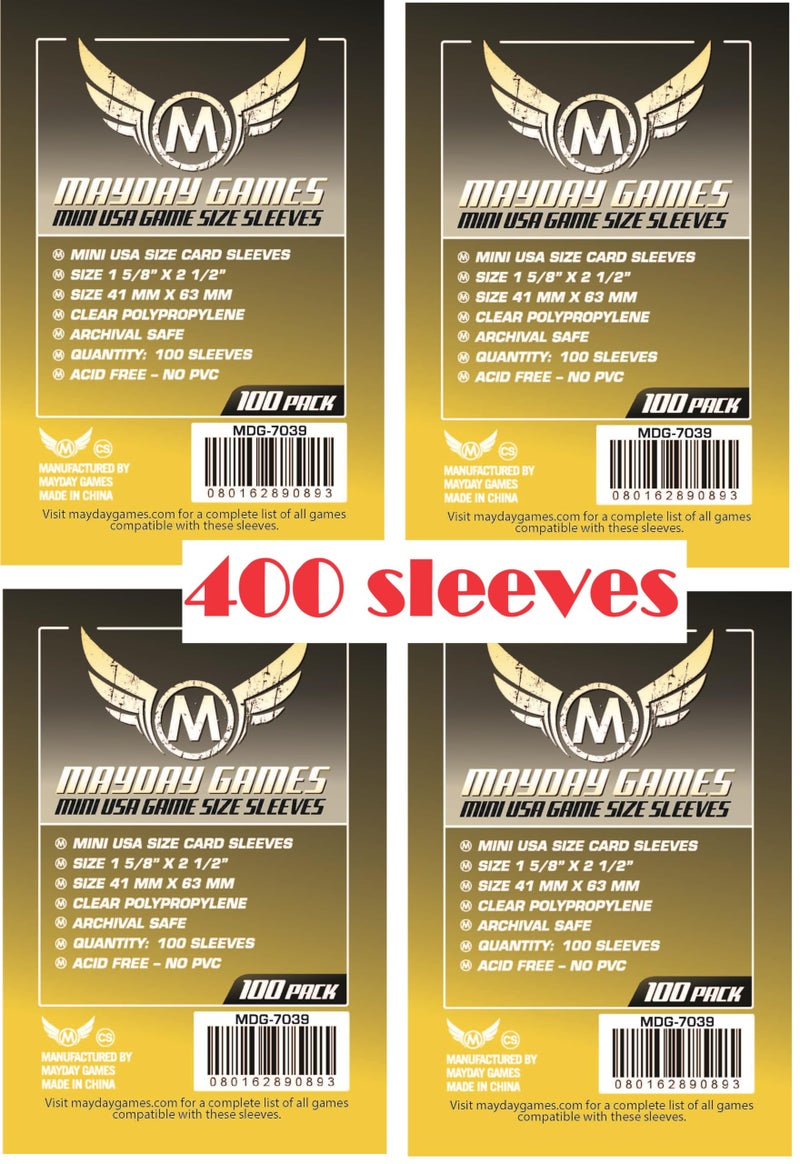 Mayday Games 7039 Clear Sleeves 41x63mm Mini USA Size (4x100 Pack, 400 sleeves) - Image 1